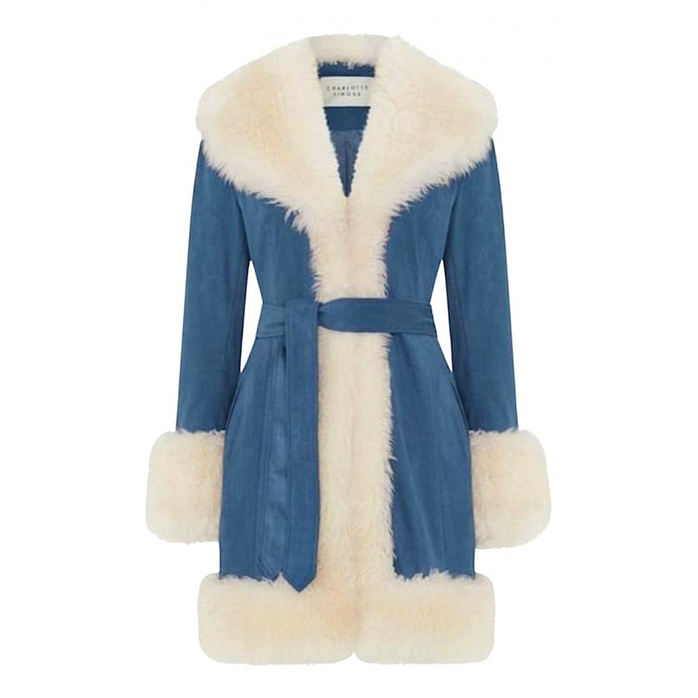 ✨ PENNY LANE COAT CHARLOTTE SIMONE Star Blue Shearling Collar Trench Coat